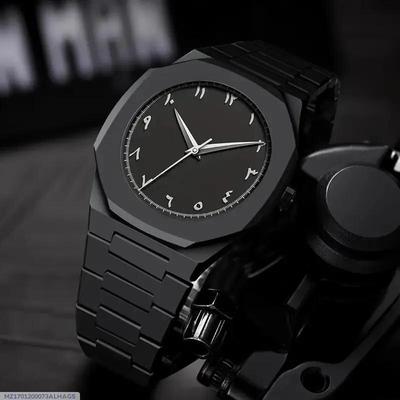 Men's Carbon Fiber Black Arabic Aura Watch