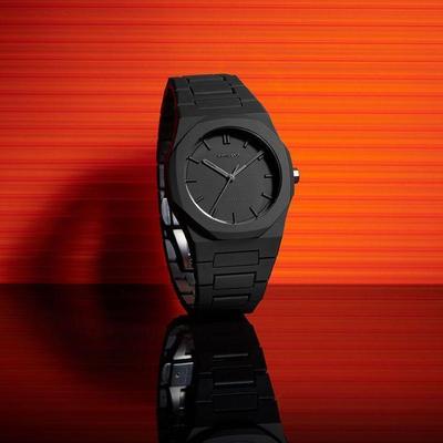 Men's Carbon Fiber Black Arabic Aura Watch