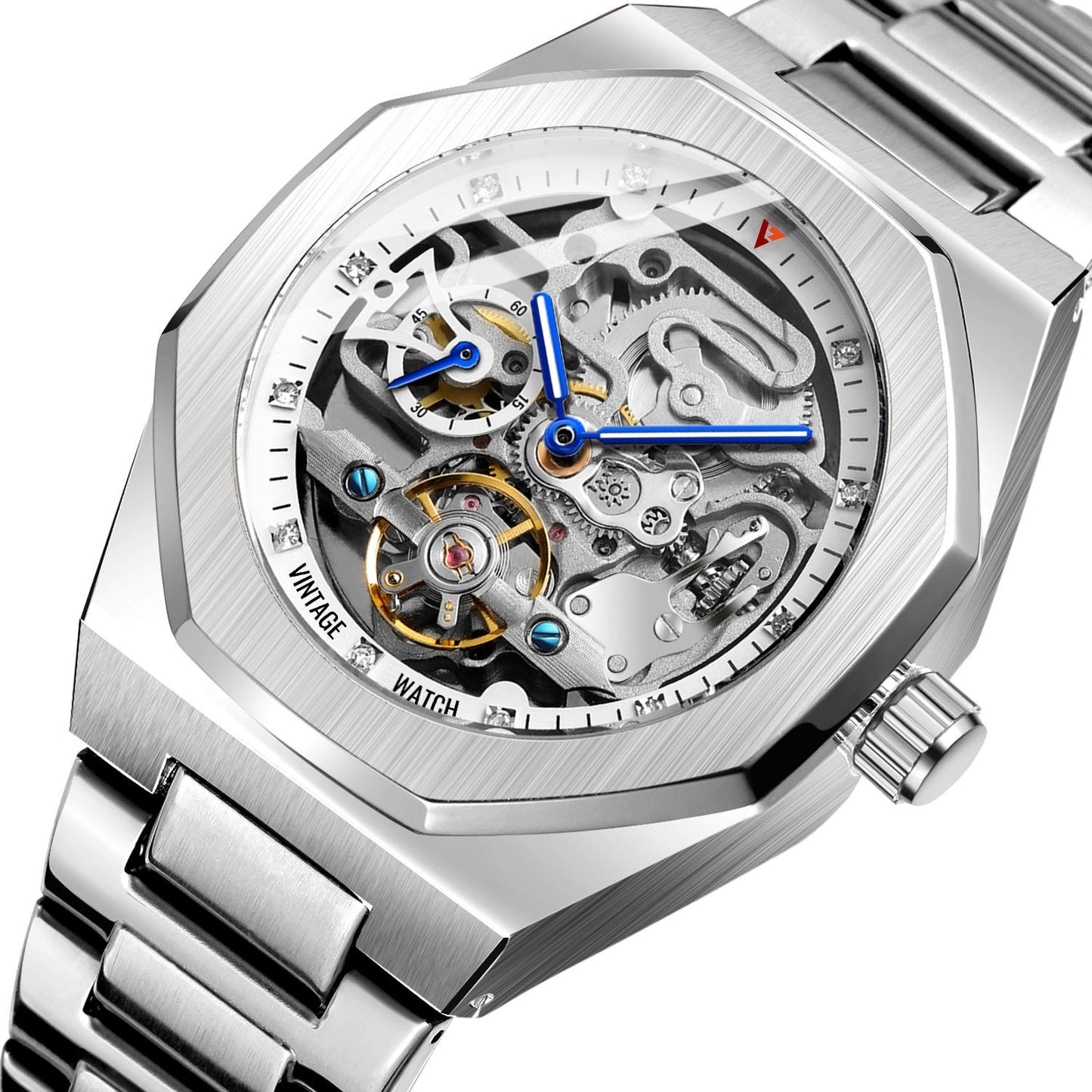 Luxury Skeleton Automatic Mechanical Watch for Men - Brushed Case PVD Plated Wristwatch - Premium Stainless Steel Waterproof Fashion Watch