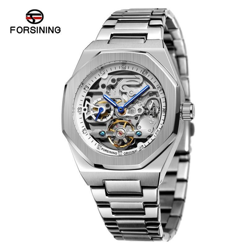 Luxury Skeleton Automatic Mechanical Watch for Men - Brushed Case PVD Plated Wristwatch - Premium Stainless Steel Waterproof Fashion Watch